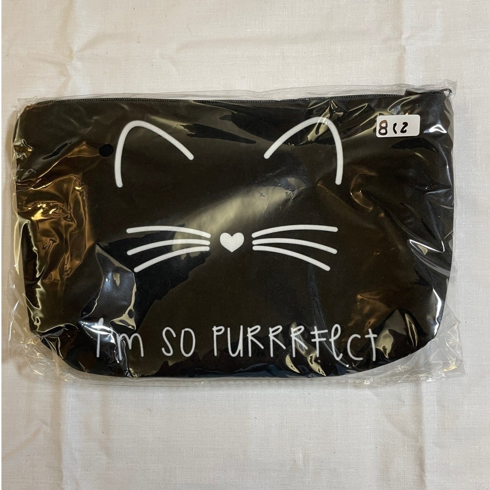 The Pouch Cosmetic Bag Black NWT Cat Face I'm So Purrrrfect Graphic